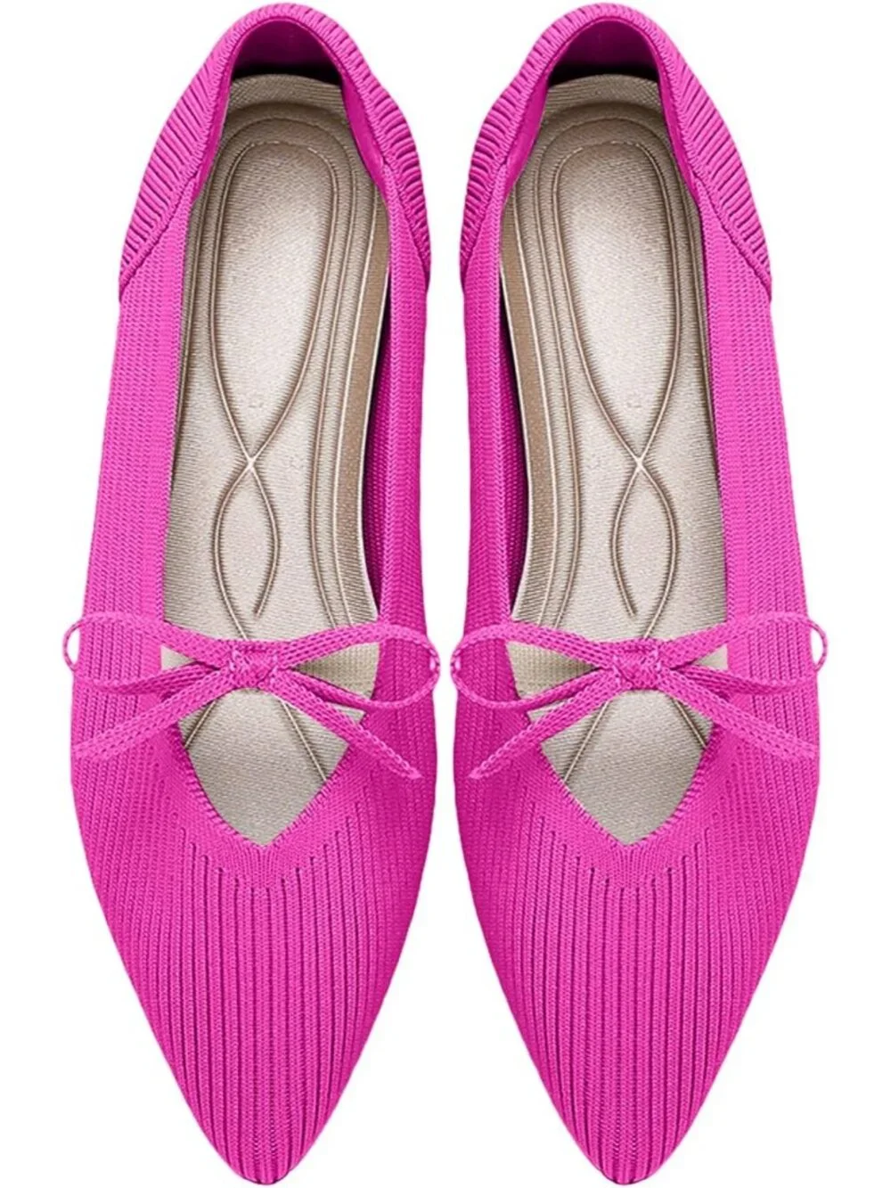Women's Pink Pointed Toe Flats Comfortable Knit Ballet Shoes Washable Dressy